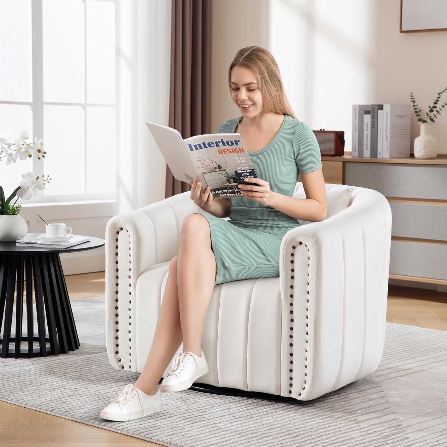 Velvet Spinning Sofa Chair SOLD Matching Pair Of Pink Red Swivel - Main Image