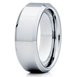 NEW 8MM HIGH POLISH BEVELED EDGE PIPE CUT TUNGSTEN CARBIDE BAND MEN WEDDING RING