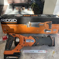 RIDGID R8646 18-Volt Cordless Reciprocating Saw Complete Kit-Open Box/ New- Battery/Charger, Assorted Blades
