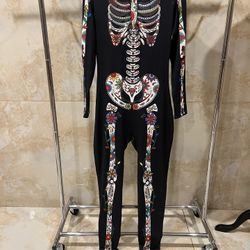 Women’s Skull Skeleton Halloween Costume Party New Jumpsuit Stretch Cosplay Size M/L