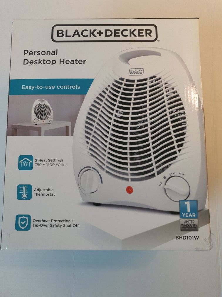 BLACK & DECKER Personal Desktop Heater White BDH101W BRAND NEW. Condition is "New".
High and low power heat settings as well as fan setting for maximu