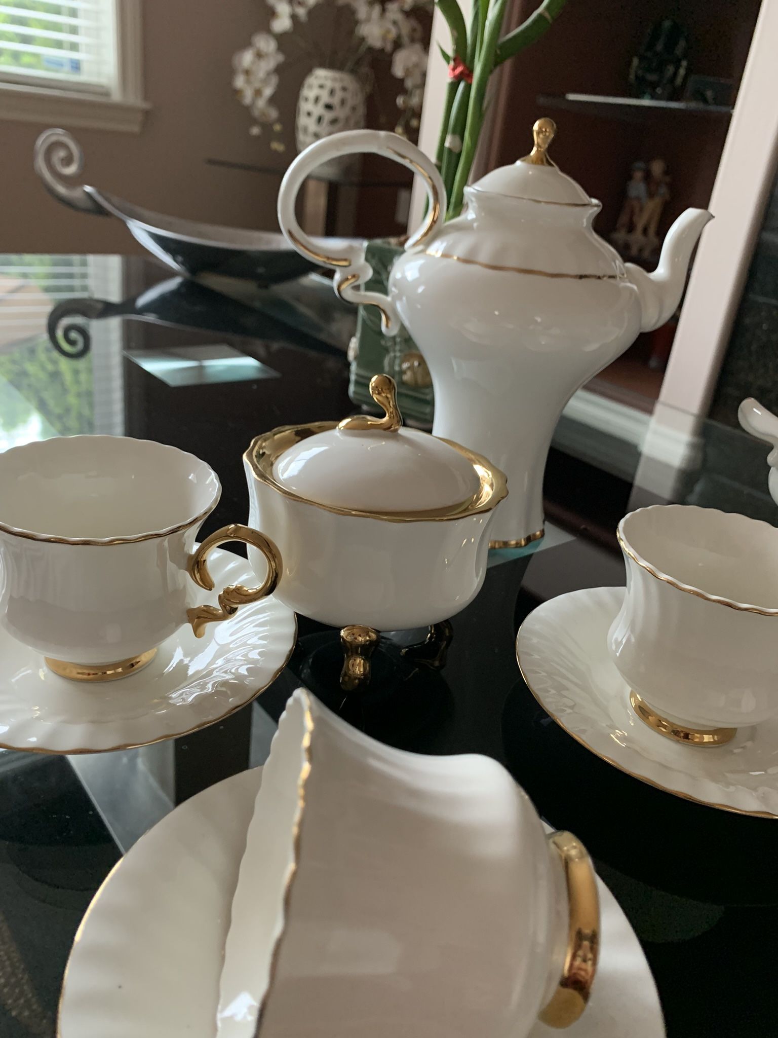 Porcelain Coffee Set Gold Finish