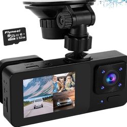 Dash Cam Front and Rear Inside, 1080P Dash Camera for Cars, Dashcam Three Way Triple Car Camera with 32GB SD Card, IR Night Vision, Loop Recording, G-