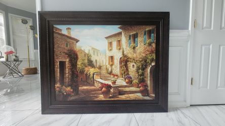 Large Framed Mediterranean Village Painting