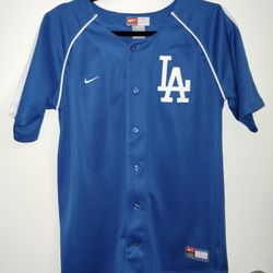 LA Dodgers Baseball Button Jersey Youth XL (20) Blue White MLB Baseball EUC