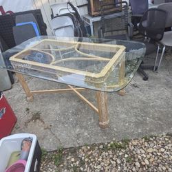 Table Desk Wood Base 46 X 22 N 30 Inch Tall $60.  Glass 72 X 41 Bevelled $125