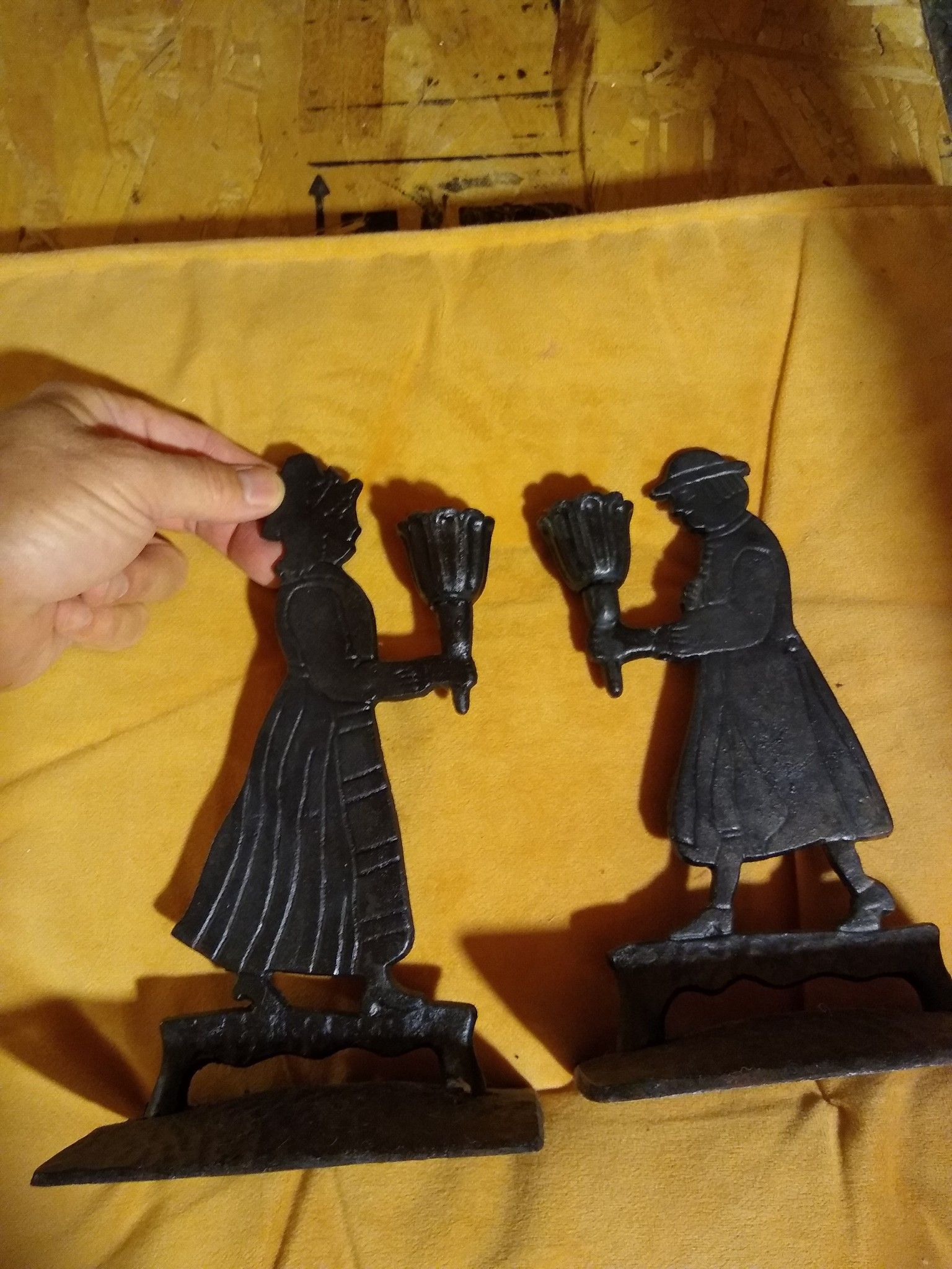 Antique Pilgrim Thanksgiving Cast Iron candle holders
