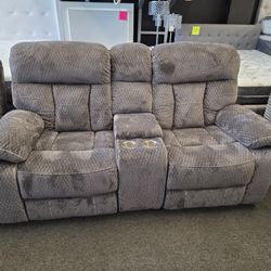 Super Confy Plush Love Seat Grey Soft Fabric Manual Recliner $399