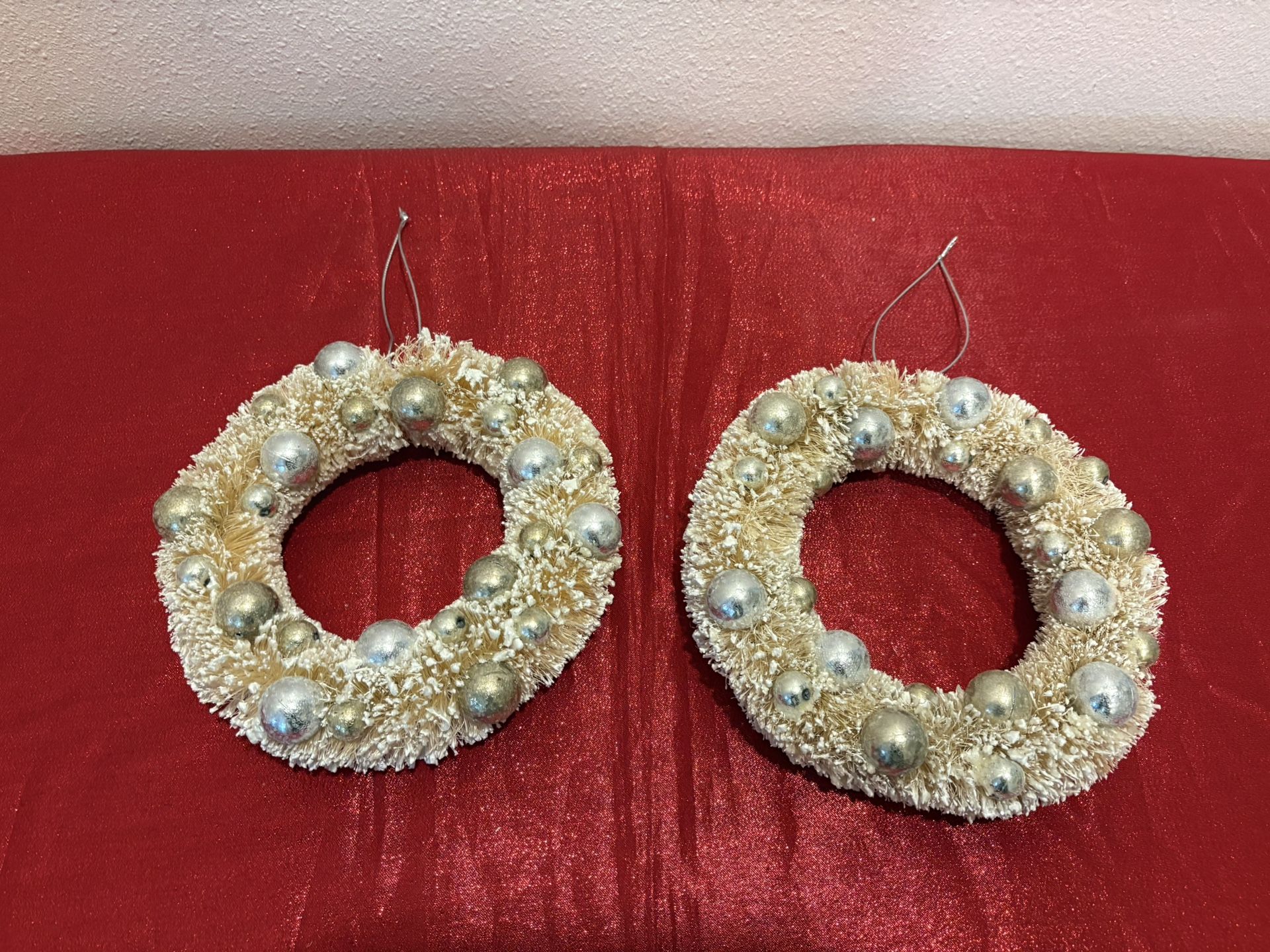 2 Small Silver & Gold Wreaths - Christmas Decorations Holiday Home Decor - Simi Valley 