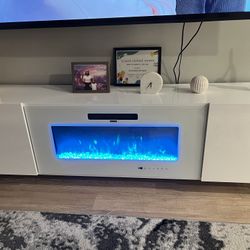 Aysenur High Gloss Fireplace TV Stand with LED Lights by Wade Logan® – 80”, All White