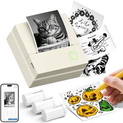 Sticker Printer, Mini Portable Bluetooth Thermal Printer with Multiple Templates & App Support, Inkless Print Pod for Study Notes, DIY Labels, Home Sc