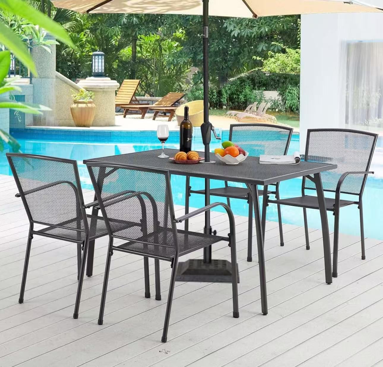 Metal Patio Chairs Set of 4, Stackable Patio Dining Chairs with Ergonomic Armrests