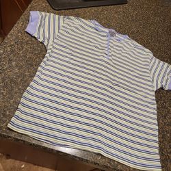 Women XL (18) Northcrest lavender/green/navy stripe button-neck stretch short sleeve blouse Lot 111