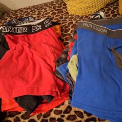 L XL Boys BRIEFS, BLACK SPORTS SHIRTS AND SHORTS 