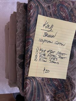 Sheet Set - USED - King With Pillow Shams (2) - Tan & Paisley