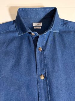 Brunello Cucinelli Men’s Long Sleeve Denim Shirt Blue Slim Fit Size M