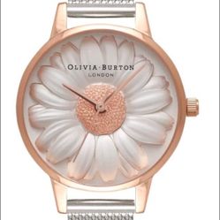 Gorgeous Brand New Olivia Burton Watch - 3D Daisy Midi Dial Rose Gold and Silver Mesh band
