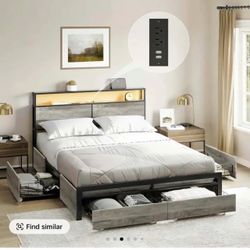 New king bed and headboard with electric