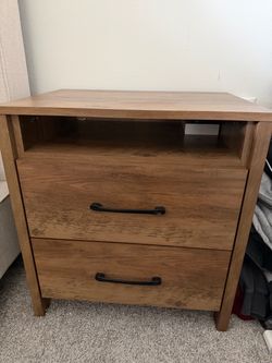 Wood Nightstand with 2 Drawers and Open Shelf