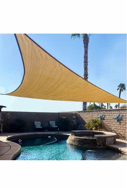 Sun Shade Sail 10'x10'x14' Sand Triangle UV Block Canopy Awning Shelter Fabric Cloth Screen for Outdoor Patio Garden Backyard