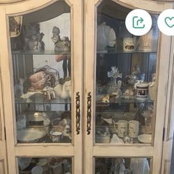 Distressed  Antique Green Curio Cabinet 