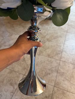 Tall Silver Chrome Trumpet Vase