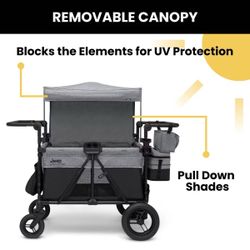 Jeep Wrangler Deluxe 4 Seater Stroller Wagon by Delta Children - Gray: 5-Point Harness, Snack Tray, Adjustable Handle, EVA Tires
