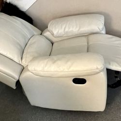 Manual Recliner Chair Pleather with Overstuffed Arms and Back Lazy Boy Recliner Chair for Living Room, Home Theater Lounge Seat, off-white