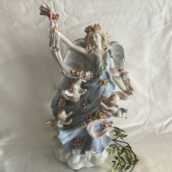 Unbranded • Porcelain Angel with Cherubs Music Box Figurine (12”)