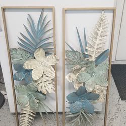 Pair Of Metal Floral Wall Hangings
