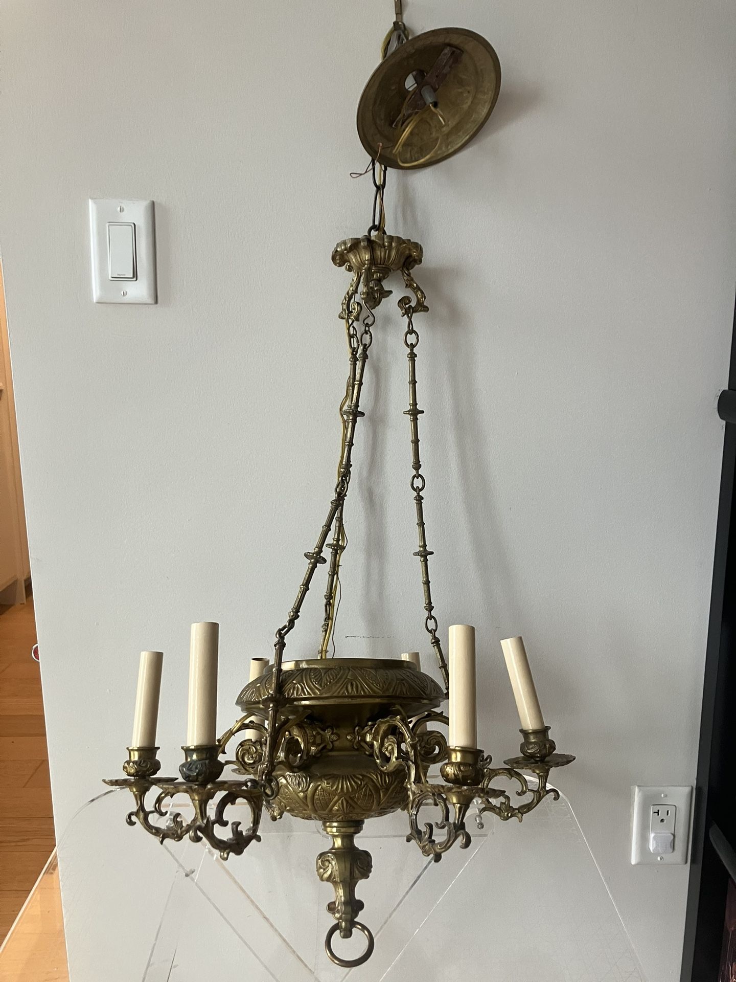 Important 6 Arm Bronze Chandelier Good Wiring  Excellent Condition
