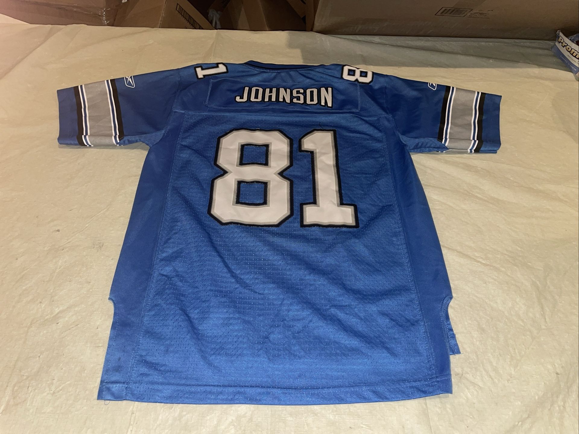 Youth L/xl 14-16 Calvin Johnson Reebok Detroit Lions Jersey Sewn Clean NFL Blue