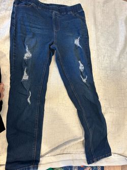 #28 - FREE JVINI Distressed Pull-On Jeggings 1XL Dark Wash Ripped Stretch Denim Skinny Jeans