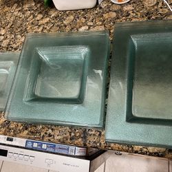 Vintage Green Blue Glass Textured Plates 8 Small Appetizers, 8 Medium, 8 Large
