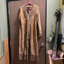BEBE Full Length Suede Jacket with Fringe
