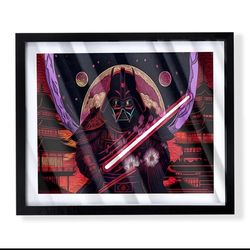 Custom darth Vader as a samurai art piece on black frame