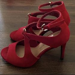Christian Siriano Women's  Red Two Straps Stiletto Heels Shoes Size 7