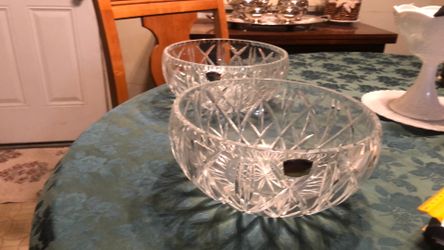 Pair Vintage Polonia 24 % Lead Cut Crystal Bowl