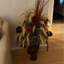 Vase With Faux Flowers - Red/Yellow/Green 