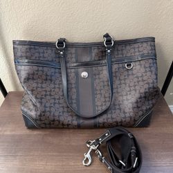 Coach Chelsea Heritage Signature Tote Bag Purse Brown