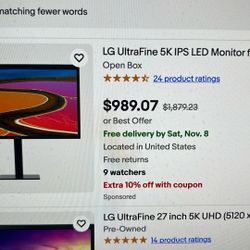 2 LG Ultra Fine 5k Monitors 27 Inch Good Deal
