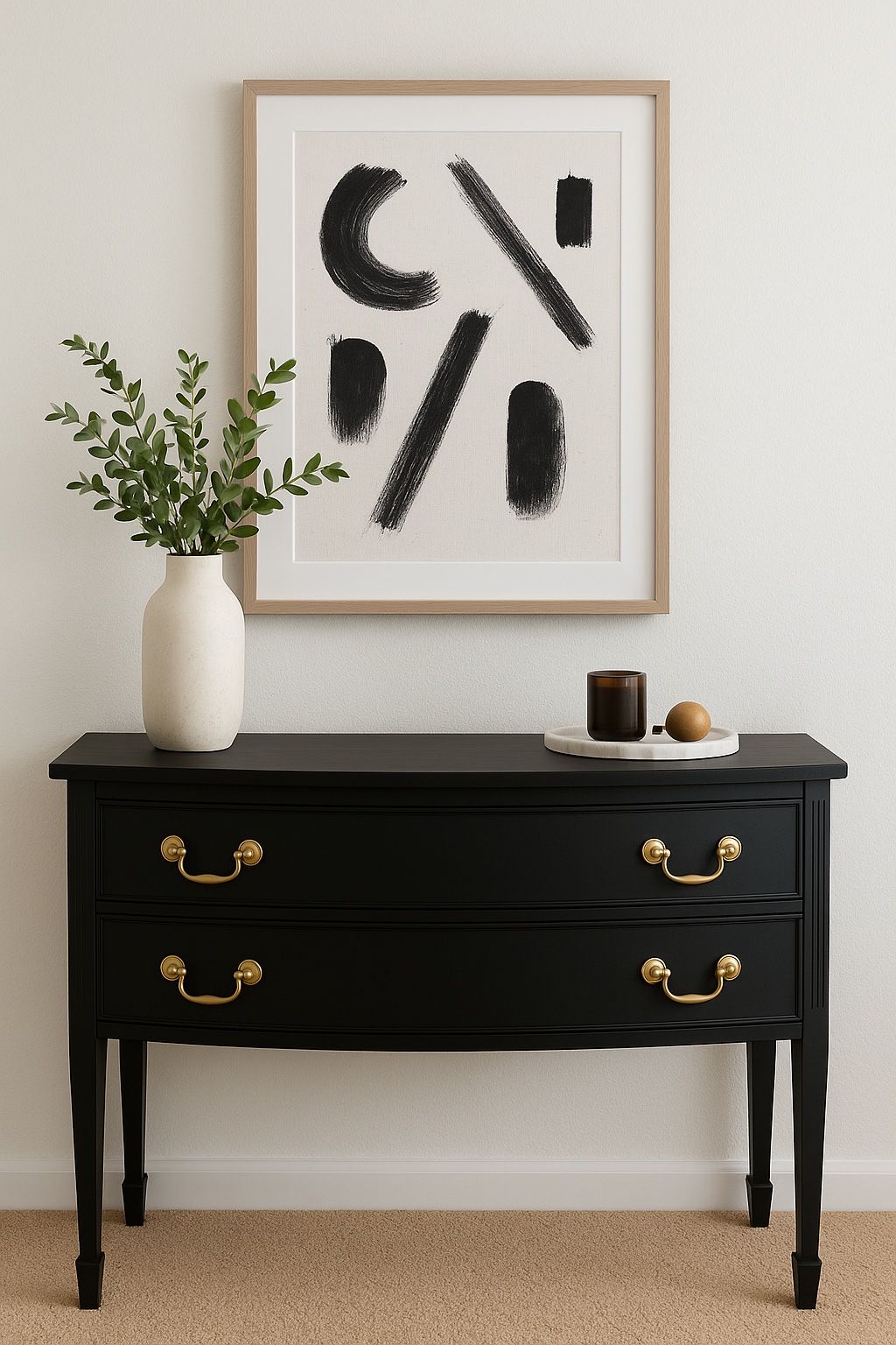 Elegant Black Vintage Console Table with Brass Hardware