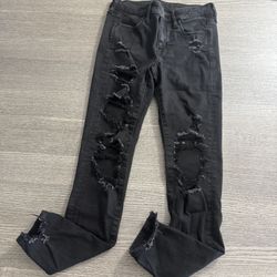 American Eagle Next Level Stretch Jeans Size 6 Black Distressed Ripped