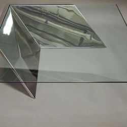 Mid-Century Cantilevered Chrome & Glass Coffee Table by J. Wade Beam for Brueton
