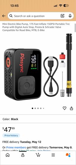 Pinsync Mini Electric Bike Pump Portable 150PSI