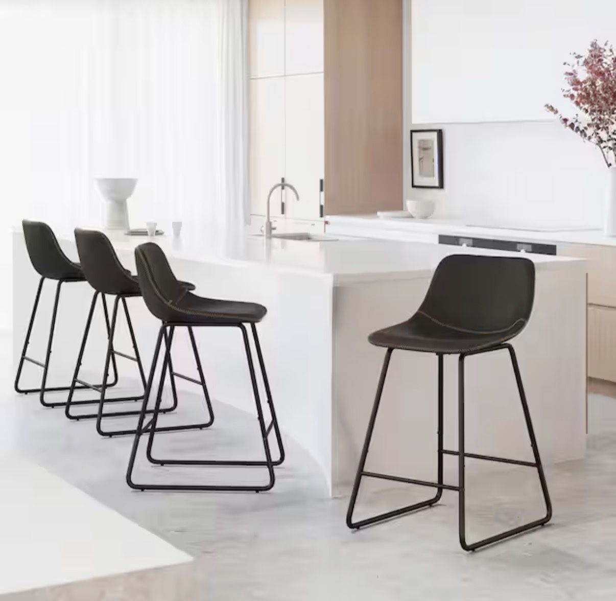 4X Black Or White Or Brown 24” Faux Leather Barstools 