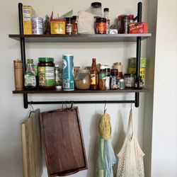 🧂 2-Tier Wall-Mounted Spice Rack with Hanging Bar – $15