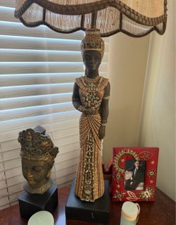 Asian Goddess Figure Table Lamp set men and women