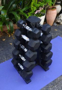 NEW  RUBBER DUMBBELLS (PAIRS OF)  :  5s  10s  15s  20s  25s  &  NEW  PYRAMID  RACK