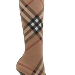 Burberry nova check calf High Boots logo heels leg warmer Sock striped shoes 